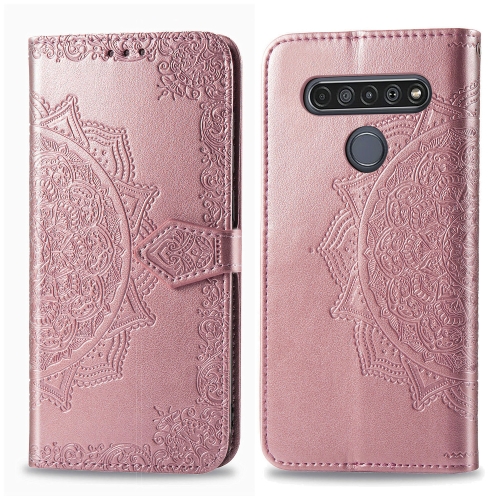 

For LG K61 Halfway Mandala Embossing Pattern Horizontal Flip Leather Case with Holder & Card Slots & Wallet & Photo Frame & Lanyard(Rose Gold)