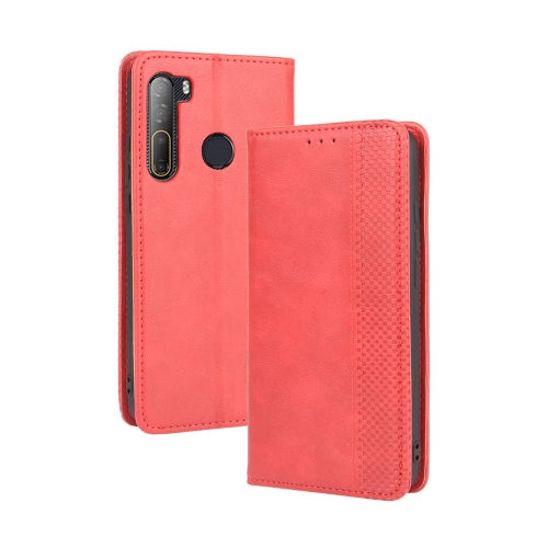 

For HTC Desire 20 Pro Magnetic Buckle Retro Crazy Horse Texture Horizontal Flip Leather Case , with Holder & Card Slots & Photo Frame(Red)