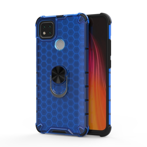 

For Xiaomi Redmi 9C Shockproof Honeycomb PC + TPU Ring Holder Protection Case(Blue)