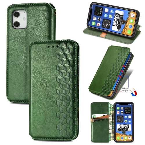 

For iPhone 12 mini Cubic Grid Pressed Horizontal Flip Magnetic PU Leather Case with Holder & Card Slots & Wallet(Green)