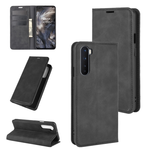 

For OnePlus Nord Retro-skin Business Magnetic Suction Leather Case with Holder & Card Slots & Wallet(Black)