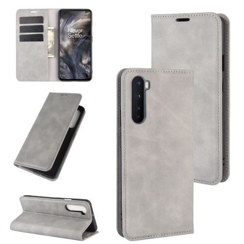 

For OnePlus Nord Retro-skin Business Magnetic Suction Leather Case with Holder & Card Slots & Wallet(Grey)