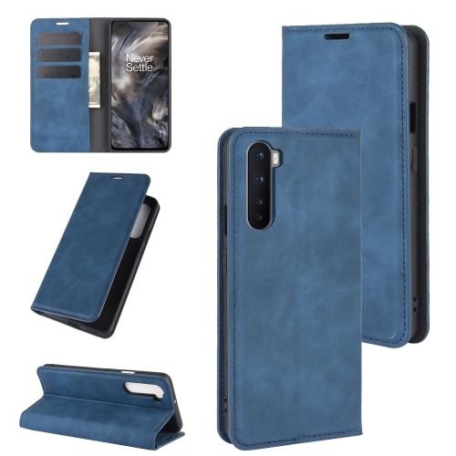 

For OnePlus Nord Retro-skin Business Magnetic Suction Leather Case with Holder & Card Slots & Wallet(Dark Blue)