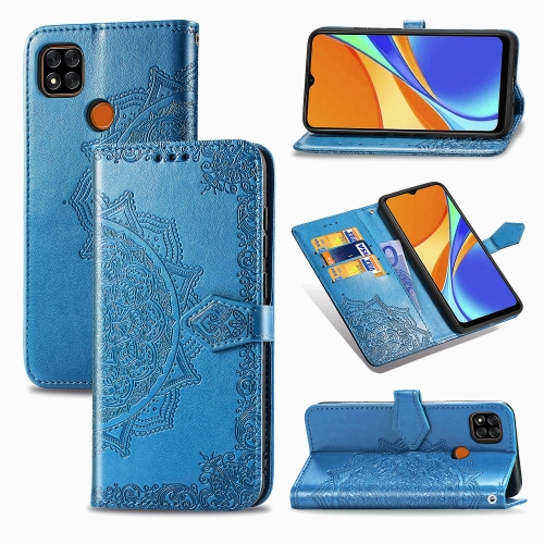 

For Xiaomi Redmi 9C Halfway Mandala Embossing Pattern Horizontal Flip Leather Case with Holder & Card Slots & Wallet & Lanyard(Blue)