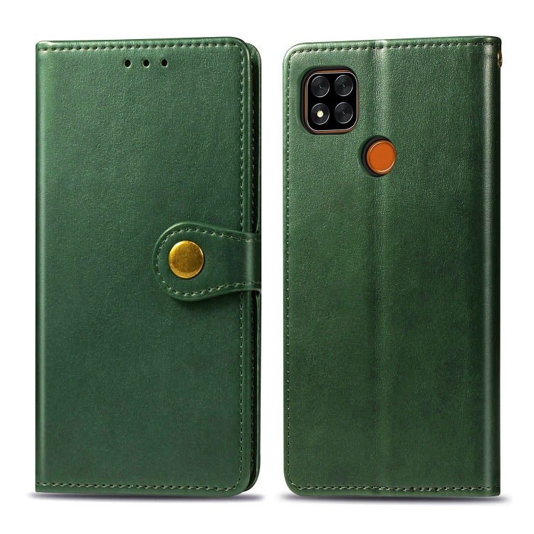 

For Xiaomi Redmi 9C Retro Solid Color Leather Buckle Phone Case with Lanyard & Photo Frame & Card Slot & Wallet & Stand Function(Green)
