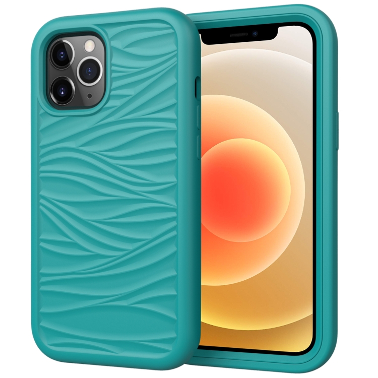 

For iPhone 12 mini Wave Pattern 3 in 1 Silicone+PC Shockproof Protective Case(Dark Sea Green)