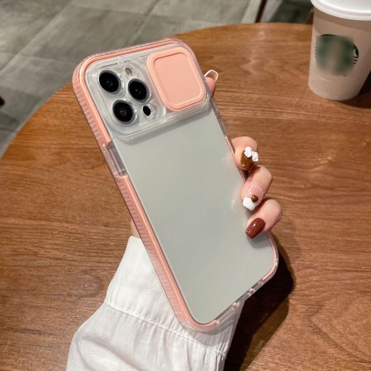 

3 in 1 TPU + PC Transparent Phone Case with Sliding Camera Cover For iPhone 13 Pro(Pink)