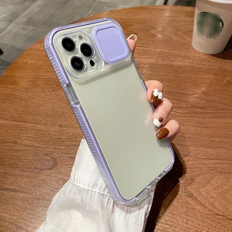 

3 in 1 TPU + PC Transparent Phone Case with Sliding Camera Cover For iPhone 13 Pro Max(Purple)