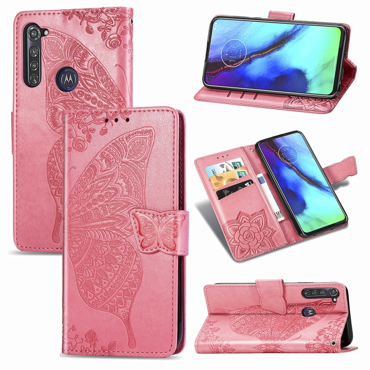 

For Motorola G Pro Butterfly Love Flower Embossed Horizontal Flip Leather Case with Bracket / Card Slot / Wallet / Lanyard(Pink)