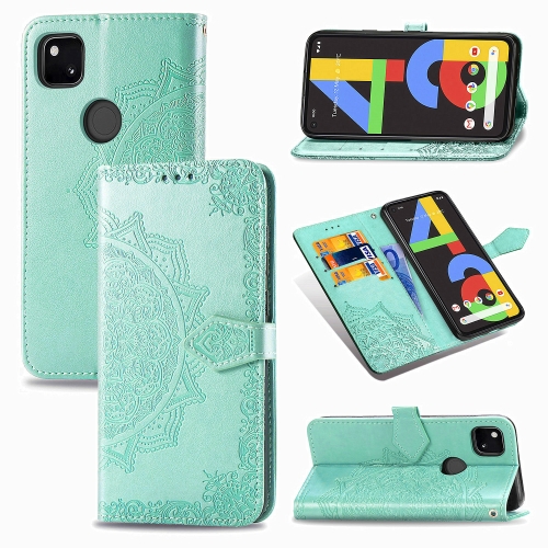 

For Google Pixel 4a Mandala Flower Embossed Horizontal Flip Leather Case with Bracket / Card Slot / Wallet / Lanyard(Green)