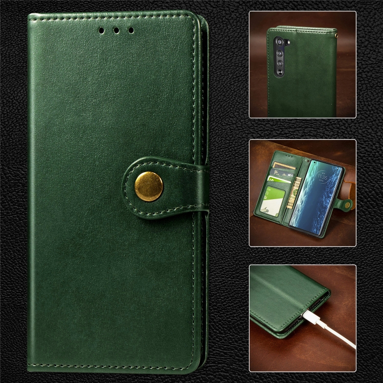 

For Motorola Edge Retro Solid Color Leather Buckle Phone Case with Lanyard & Photo Frame & Card Slot & Wallet & Stand Function(Green)