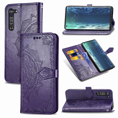 

For Motorola Edge Mandala Flower Embossed Horizontal Flip Leather Case with Bracket / Card Slot / Wallet / Lanyard(Purple)