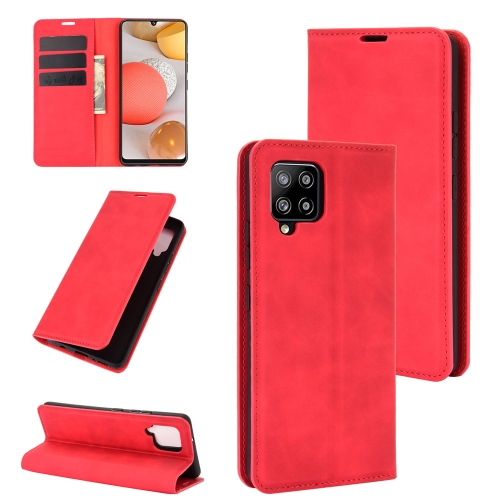 

For Samsung Galaxy A42 5G Retro-skin Business Magnetic Suction Leather Case with Holder & Card Slots & Wallet(Red)