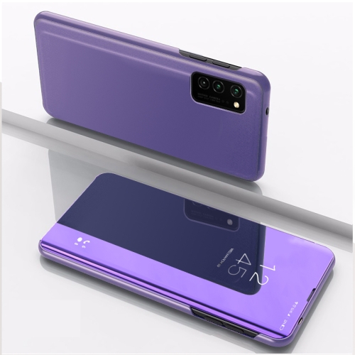 For Samsung Galaxy S20 FE 5G Plated Mirror Horizontal Flip Leather Case with Holder(Purple Blue) horizontal indexing vertical pneumatic chuck seat instrument lathe chuck seat and clamp holder model 15 20 25 32