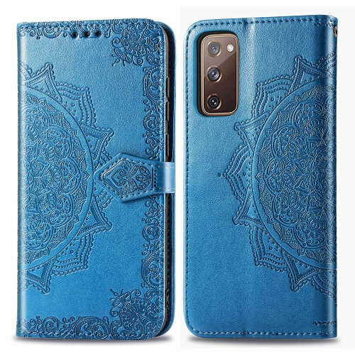 

For Galaxy S20 FE / S20 Lite Mandala Flower Embossed Horizontal Flip Leather Case with Bracket / Card Slot / Wallet / Lanyard(Blue)