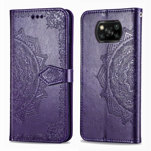 

For Xiaomi Poco X3 NFC Mandala Flower Embossed Horizontal Flip Leather Case with Bracket / Card Slot / Wallet / Lanyard(Purple)