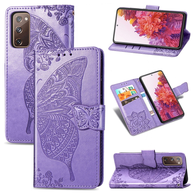 

For Galaxy S20 FE / S20 Lite Butterfly Love Flower Embossed Horizontal Flip Leather Case with Bracket / Card Slot / Wallet / Lanyard(Light Purple)
