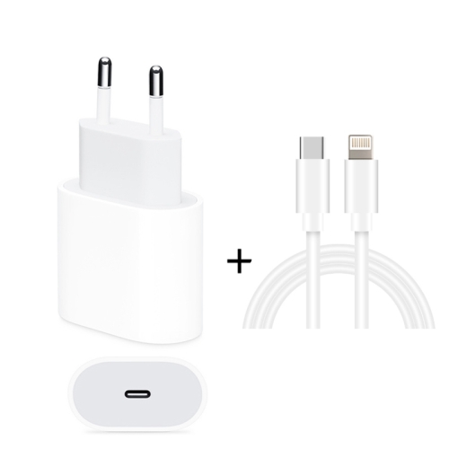 

2 in 1 PD 20W Single USB-C / Type-C Port Travel Charger + 3A PD3.0 USB-C / Type-C to 8 Pin Fast Charge Data Cable Set, Cable Length: 1m, EU Plug
