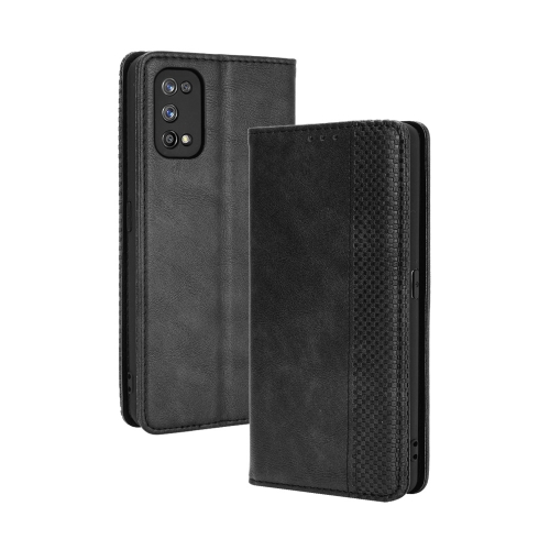 

For OPPO Realme 7 Pro Magnetic Buckle Retro Crazy Horse Texture Horizontal Flip Leather Case , with Holder & Card Slots & Photo Frame(Black)