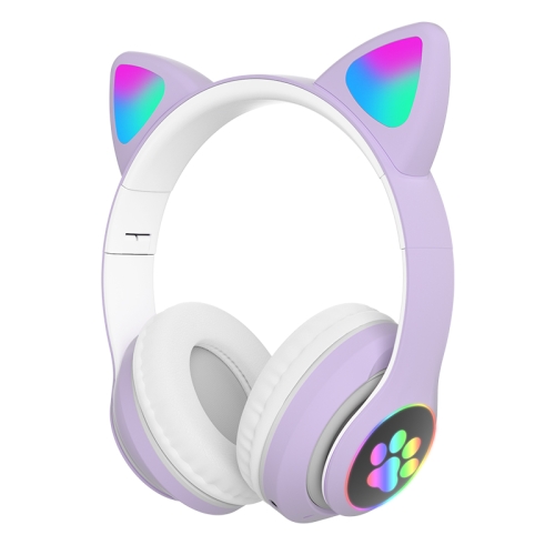 

T&G TN-28 3.5mm Bluetooth 5.0 Dual Connection RGB Cat Ear Bass Stereo Noise-cancelling Headphones Support TF Card With Mic(Purple)