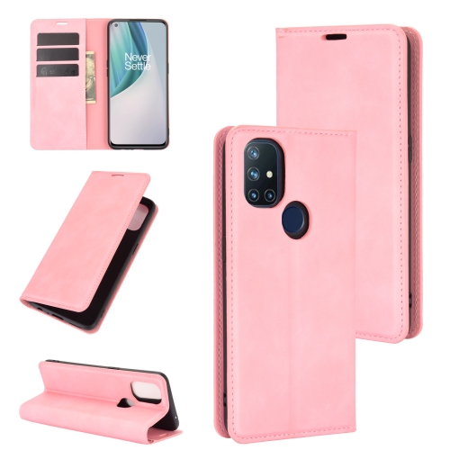 

For OnePlus Nord N10 5G Retro-skin Business Magnetic Suction Leather Case with Holder & Card Slots & Wallet(Pink)