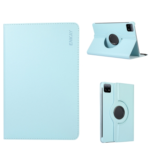 

For Xiaomi Pad 6 / Pad 6 Pro ENKAY 360 Degree Rotation Stand Litchi Leather Smart Tablet Case(Light Blue)