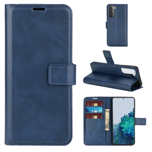 

For Samsung Galaxy S21 5G Retro Calf Pattern Buckle Horizontal Flip Leather Case with Holder & Card Slots & Wallet(Blue)