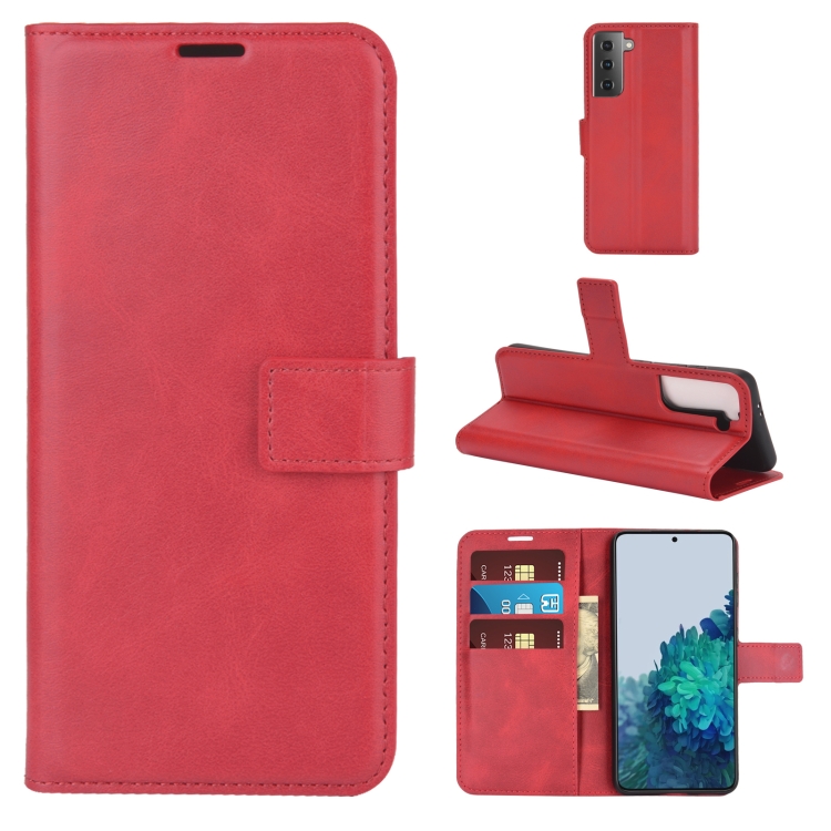

For Samsung Galaxy S21 5G Retro Calf Pattern Buckle Horizontal Flip Leather Case with Holder & Card Slots & Wallet(Red)