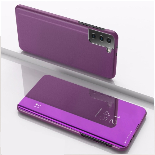 

For Samsung Galaxy S21+ 5G Plated Mirror Horizontal Flip Leather Case with Holder(Purple)