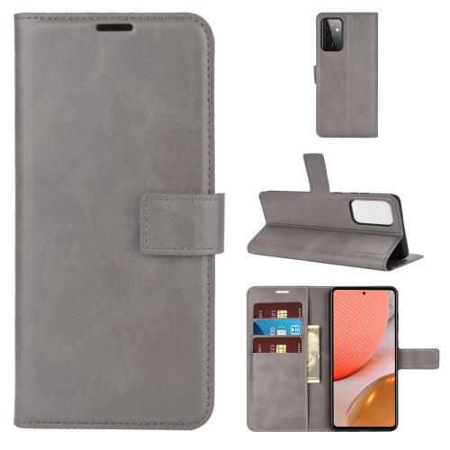 

For Samsung Galaxy A72 5G / 4G Retro Calf Pattern Buckle Horizontal Flip Leather Case with Holder & Card Slots & Wallet (Gray)