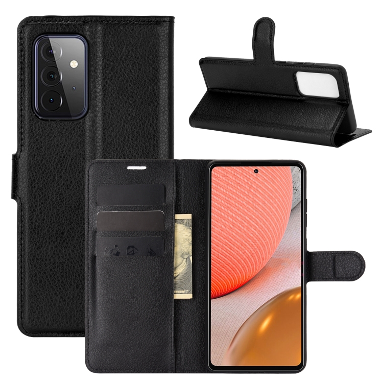 

For Samsung Galaxy A72 5G / 4GLitchi Texture Horizontal Flip Protective Case with Holder & Card Slots & Wallet(Black)