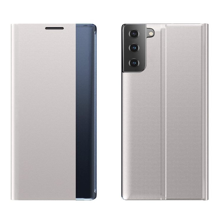 

Side Display Magnetic Horizontal Flip Plain Texture Cloth + PC Case with Holder & Sleep / Wake-up Function For Samsung Galaxy S21 5G(Silver)
