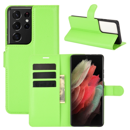 

For Samsung Galaxy S21 Ultra 5G Litchi Texture Horizontal Flip Protective Case with Holder & Card Slots & Wallet(Green)