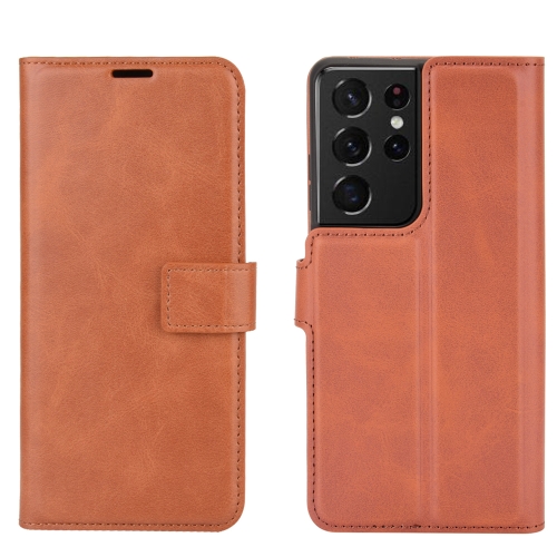 

Retro Calf Pattern Buckle Card Wallet Left and Right Flip Phone Holster with Bracket Function For Galaxy S21 Ultra(Light Brown)