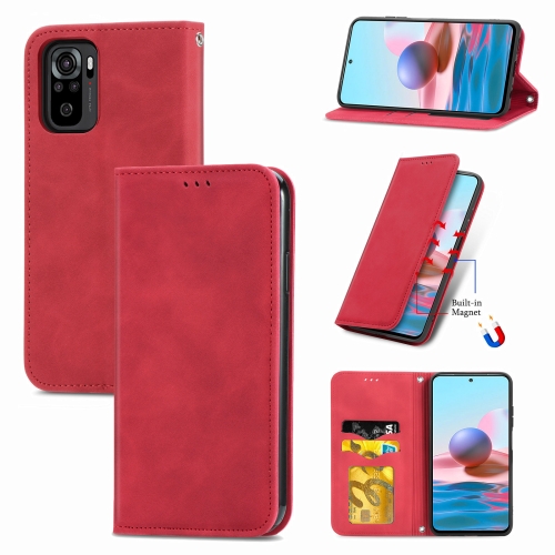 

For Xiaomi Redmi Note 10 4G Retro Skin Feel Business Magnetic Horizontal Flip Leather Case with Holder & Card Slots & Wallet & Photo Frame(Red)