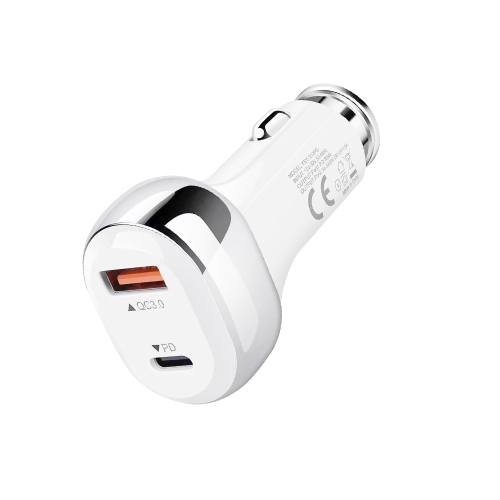 CHARGEUR ALLUME CIGARE 38W - USB-A QC 3.0 18 W / TYPE-C PD 20W BLANC