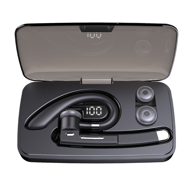 Wireless Single Ear Bluetooth Earphone - Hanging Ear Design - Black