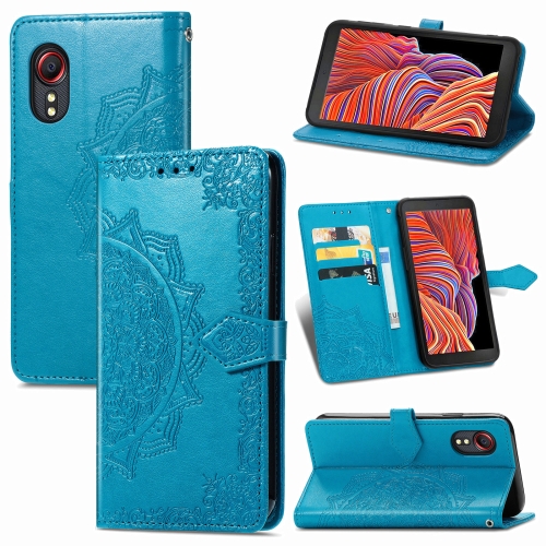 

For Samsung Galaxy XCover 5 Mandala Flower Embossed Horizontal Flip Leather Case with Bracket / Card Slot / Wallet / Lanyard(Blue)
