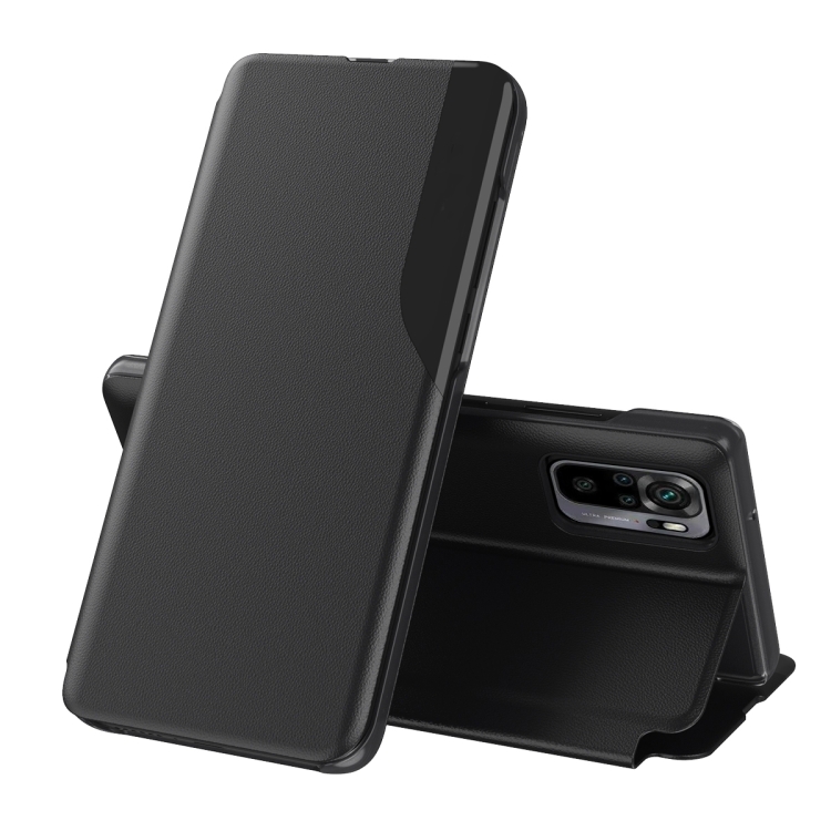 

For Xiaomi Redmi Note 10 Pro Side Display Shockproof Horizontal Flip Leather Case with Holder(Black)