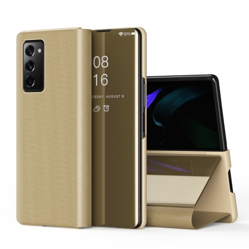 

For Samsung Galaxy Z Fold2 5G Plated Mirror Horizontal Flip Leather Case with Holder(Gold)