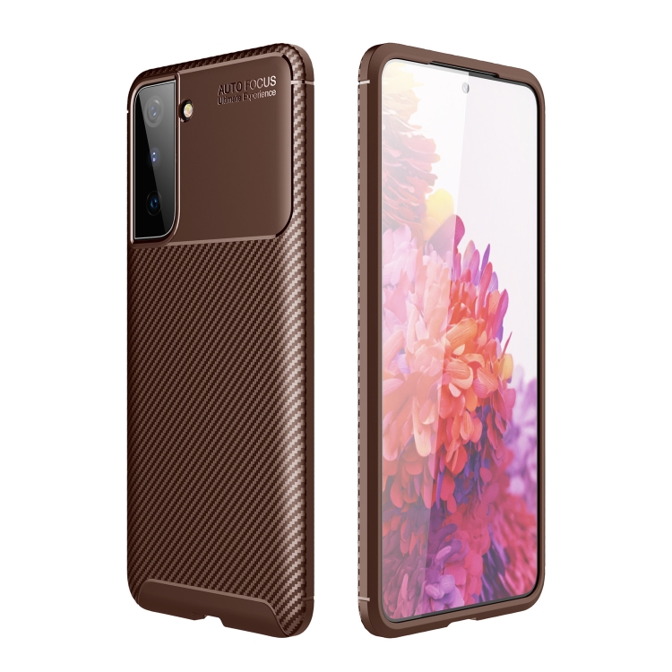 

For Samsung Galaxy S21 FE Carbon Fiber Texture Shockproof TPU Case(Brown)