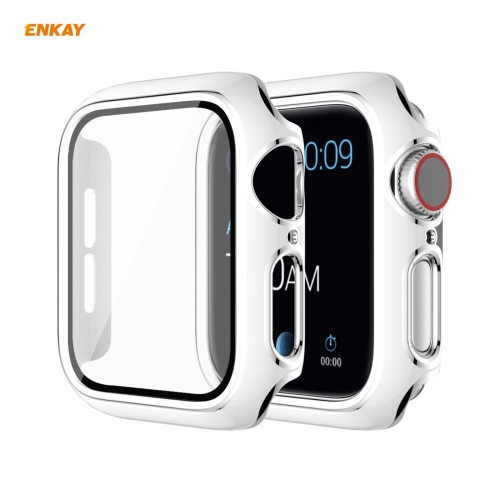 

ENKAY Hat-Prince Full Coverage Electroplated PC Case + Tempered Glass Protector for Apple Watch Series 6 / 5 / 4 / SE 40mm(White+Silver)