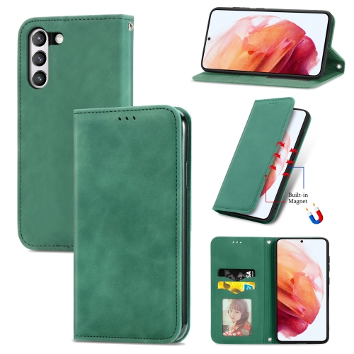 

For Samsung Galaxy S21 FE Retro Skin Feel Business Magnetic Horizontal Flip Leather Case With Holder & Card Slots & Wallet & Photo Frame(Green)