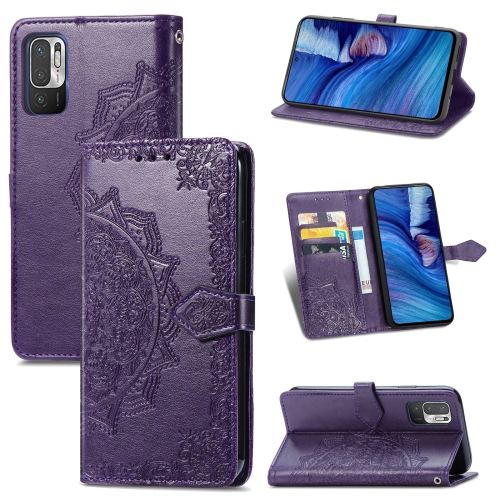 

Halfway Mandala Embossing Pattern Horizontal Flip Leather Case with Holder & Card Slots & Wallet & Lanyard For Xiaomi Redmi Note 10 5G(Purple)