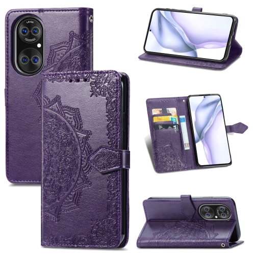 

Halfway Mandala Embossing Pattern Horizontal Flip Leather Case with Holder & Card Slots & Wallet & Lanyard For Huawei P50 Pro(Purple)