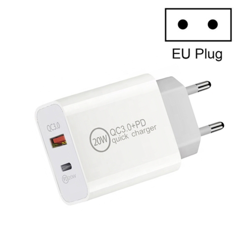 

Dual Fast Charging 20W PD3.0+QC 3.0 Interface Travel Charger for iPhone, Huawei, Samsung, Xiaomi EU Plug