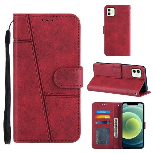 

Stitching Calf Texture Buckle Horizontal Flip Leather Case with Holder & Card Slots & Wallet & Lanyard For iPhone 12 / 12 Pro(Red)