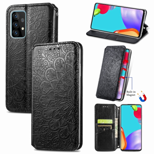 

For Samsung Galaxy A52 5G / 4G Blooming Mandala Embossed Pattern Magnetic Horizontal Flip Leather Case with Holder & Card Slots & Wallet(Black)