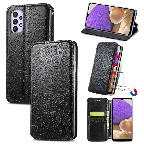

For Samsung Galaxy A32 5G Blooming Mandala Embossed Pattern Magnetic Horizontal Flip Leather Case with Holder & Card Slots & Wallet(Black)