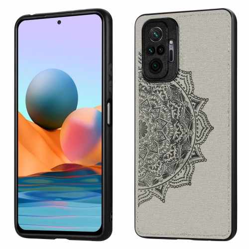 

For Xiaomi Redmi Note 10 Pro Mandala Embossed Cloth Cover PC + TPU Mobile Phone Case with Magnetic Function and Hand Strap(Grey)